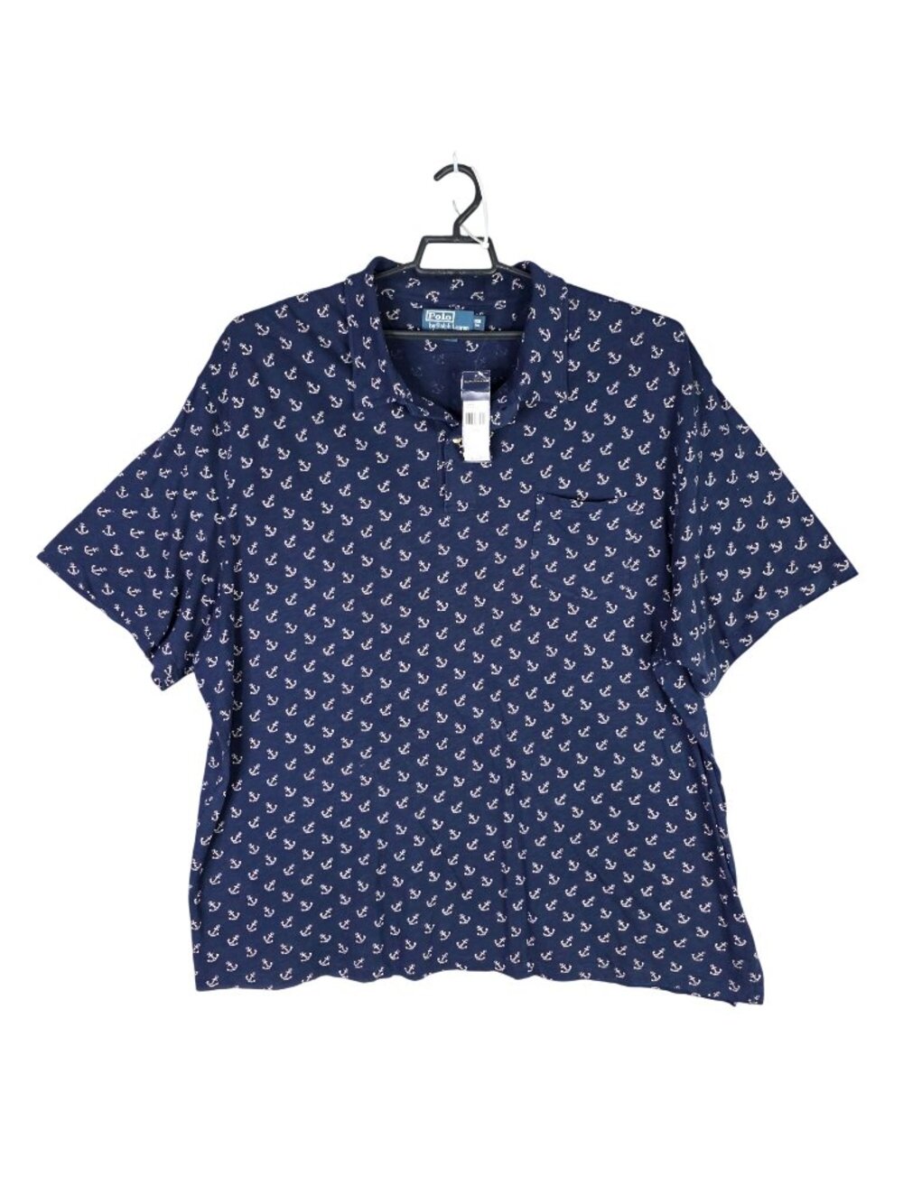 Mens Polo Ralph Lauren Navy Anchor Print Polo Shirt 100% Cotton Short Sleeve 3XB
